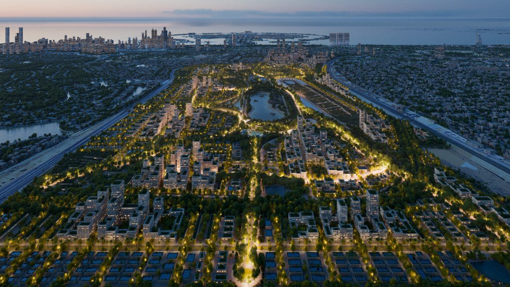 A.R.M. Holding reveals an ambitious five-square-kilometre masterplan to reimagine the iconic Jebel Ali Racecourse into a people-first, park-led community in a partnership with BIG. Image courtesy: A.R.M. Holding